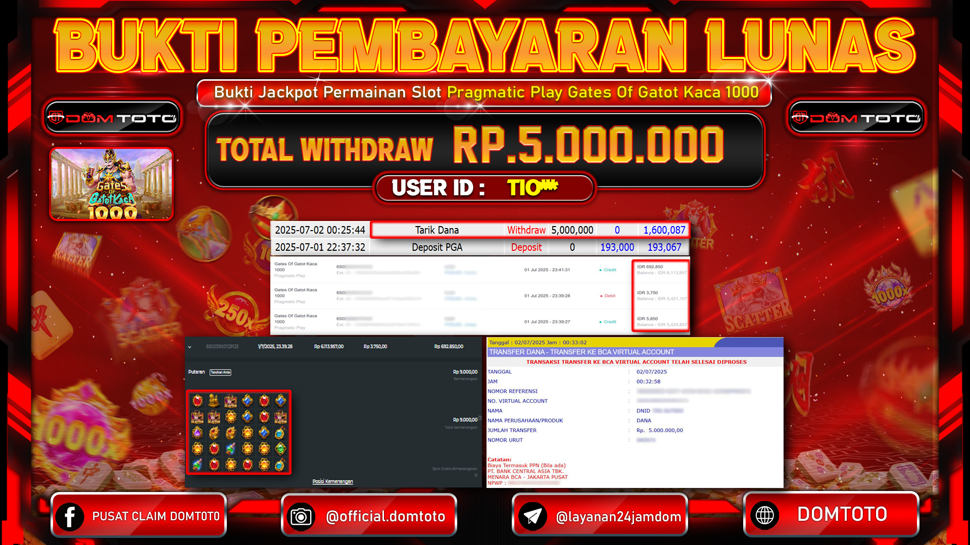JACKPOT SLOT GATES OF GATOT KACA 1000 02 JULI 2025